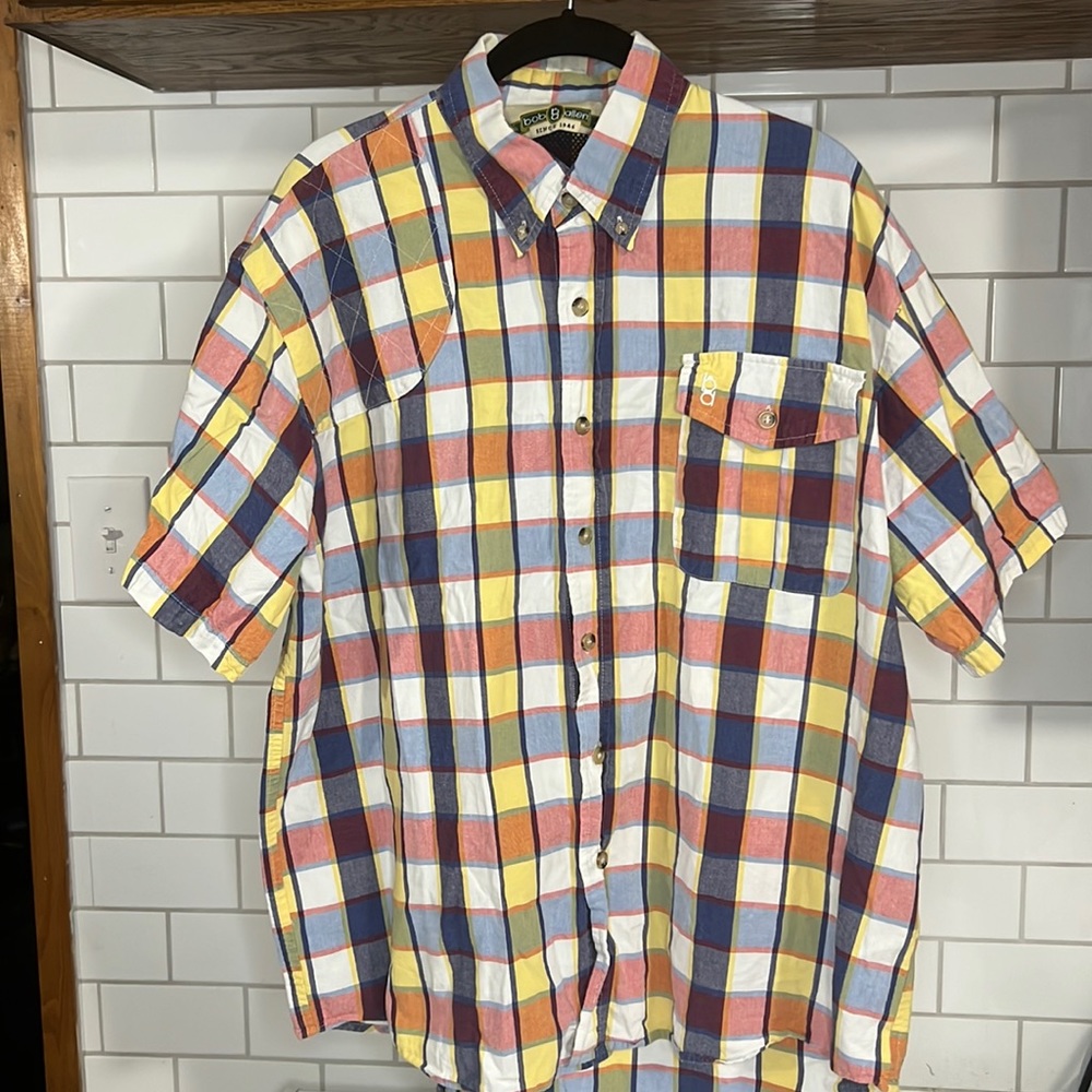 Vintage Bob Allen Padded Button Down Shirt Adult Sz L Short Sleeve Mens